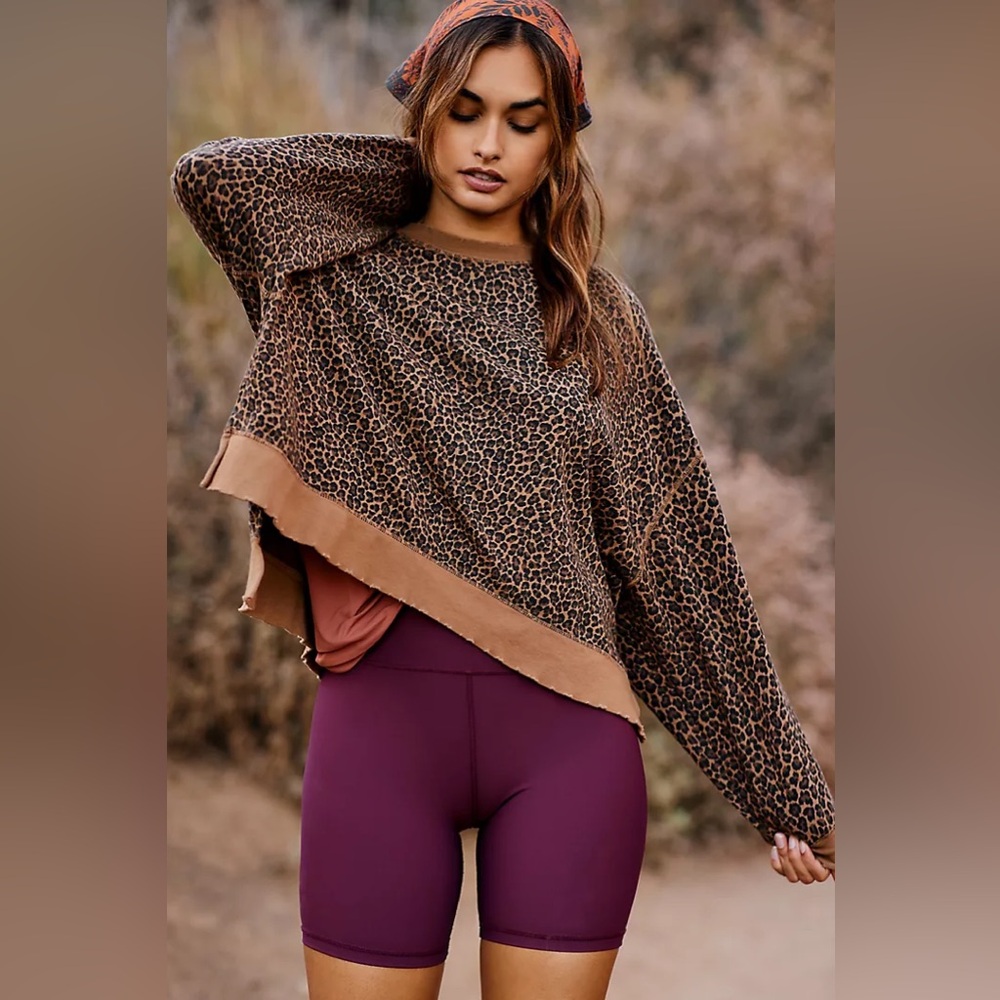 Electric & Rose Women’s Neil Crewneck Sweatshirt Pullover Leopard Print Brown S